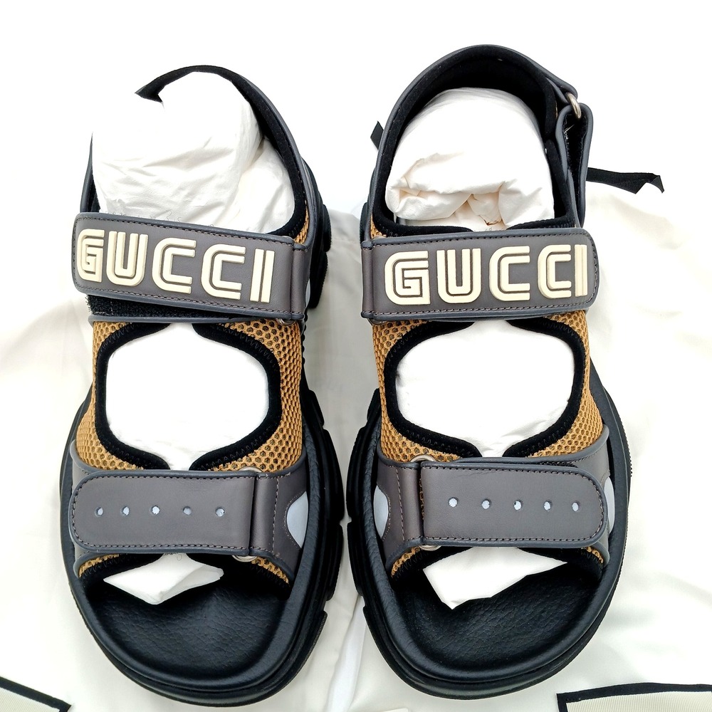 GUCCI SEGA Aguru Trek Sandals Leather‎ Black Bronw  Mens 546064 DIR10 1265 G 7 - Picture 4 of 11